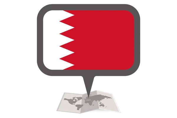 Mapa ilustrado e ponteiro com a bandeira do país do Bahrein — Vetor de Stock