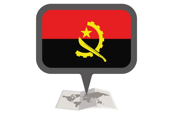 Mapa Ilustrado y Puntero con la Bandera de Angola — Vector de stock