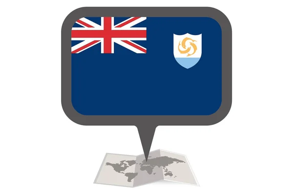Mapa ilustrado e ponteiro com a bandeira do país de Anguilla — Vetor de Stock