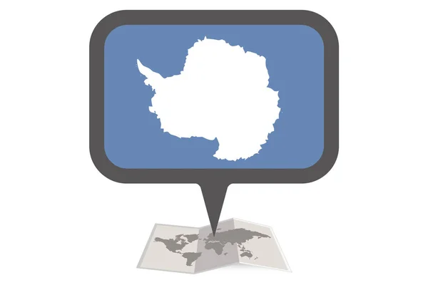 Geïllustreerde kaart en pointer met de vlag van het land van Antartica — Stockvector