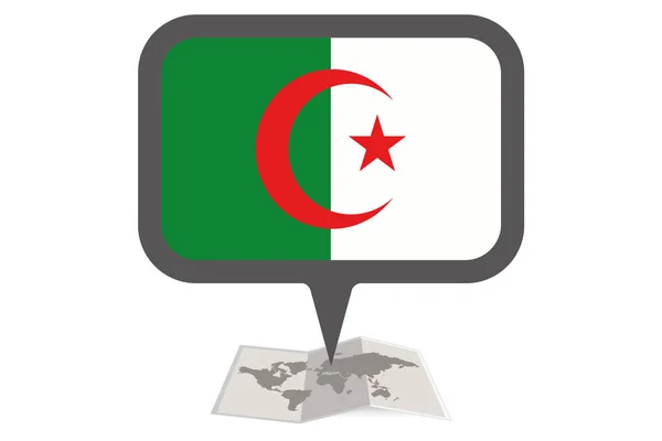 Carte illustrée et pointeur avec le drapeau du pays d'Algérie — Image vectorielle