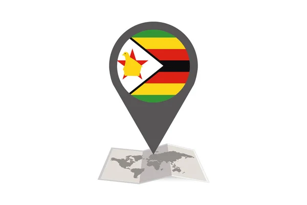 Ilustrowana Mapa i wskaźnik z flagą kraju Zimbabwe — Wektor stockowy
