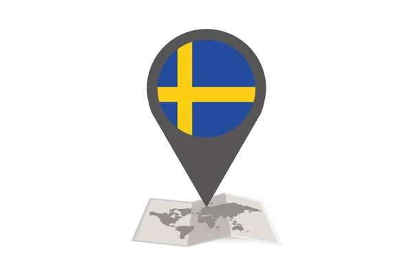 İsveç Ülke Bayrağı ile Resimli Harita ve Pointer — Stok Vektör
