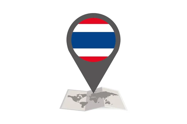 Mapa ilustrado y puntero con la bandera del país de Tailandia — Archivo Imágenes Vectoriales