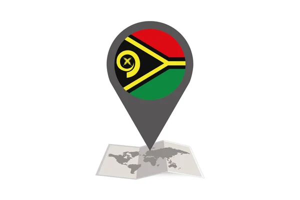 Mapa ilustrado e ponteiro com a bandeira do país de Vanuatu — Vetor de Stock