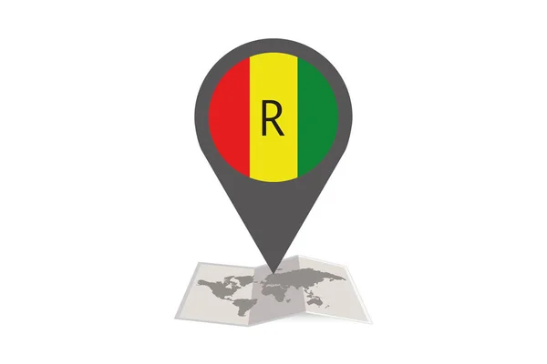 Ilustrowana Mapa i wskaźnik z flagą kraju Rwandy — Wektor stockowy
