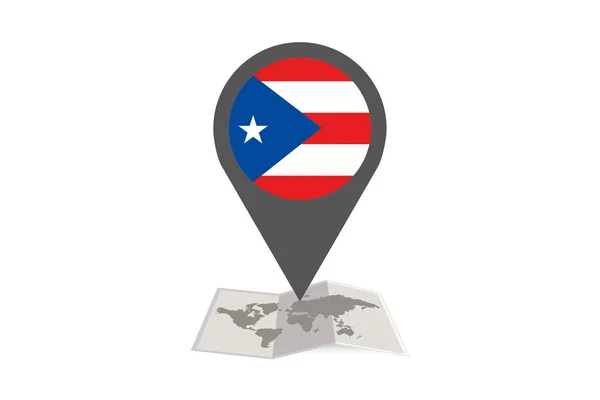 Carte illustrée et pointeur avec le drapeau du pays de Puerto Ric — Image vectorielle