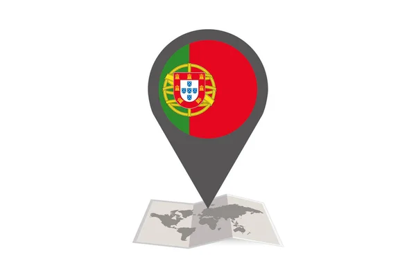 Mapa Ilustrado y Puntero con la Bandera de Portugal — Archivo Imágenes Vectoriales