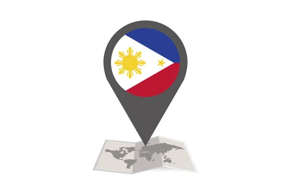 Hartă ilustrată și Pointer cu steagul țării Filipine — Vector de stoc