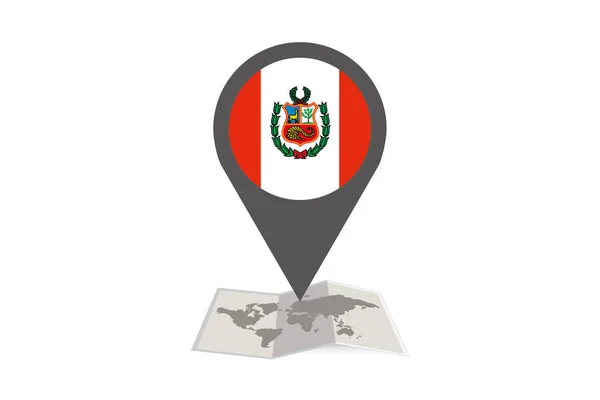 Mapa ilustrado e ponteiro com a bandeira do país do Peru —  Vetores de Stock