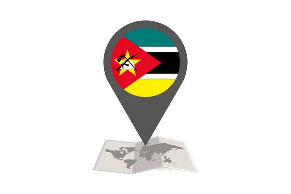 Carte illustrée et pointeur avec le drapeau du Mozambique — Image vectorielle