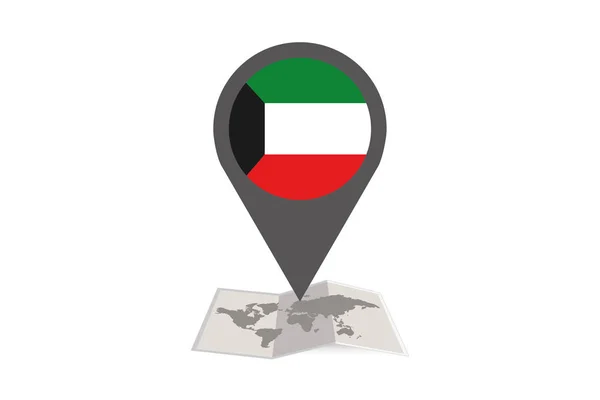 Bebilderte Landkarte und Zeiger mit der Flagge Kuwaits — Stockvektor