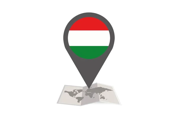 Illustrated Map and Pointer with the Country Flag of  Hungary — Stock Vector