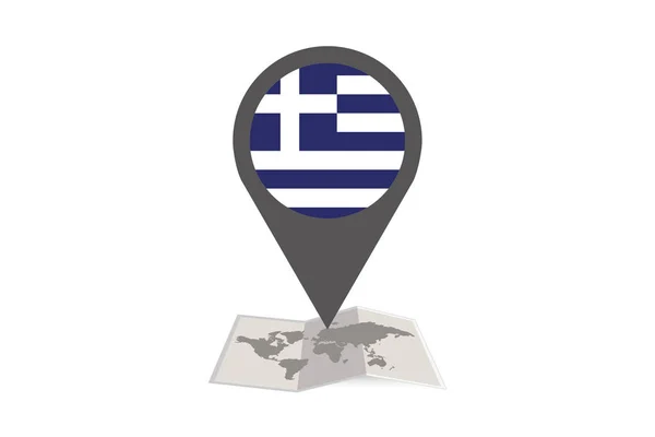 Mapa Ilustrado y Puntero con la Bandera de Grecia — Vector de stock
