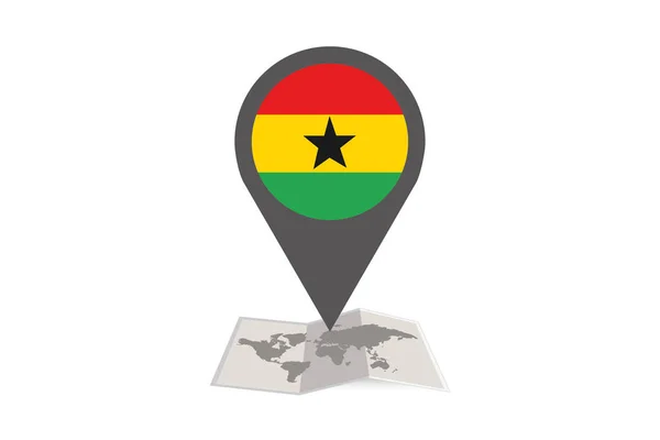 Gana Ülke Bayrağı ile Resimli Harita ve Pointer — Stok Vektör