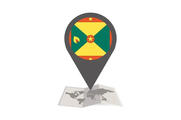 Geïllustreerde kaart en pointer met het land vlag van Grenada — Stockvector