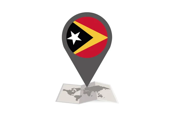Mapa ilustrado y apuntador con la bandera del país de Timor Oriental — Archivo Imágenes Vectoriales