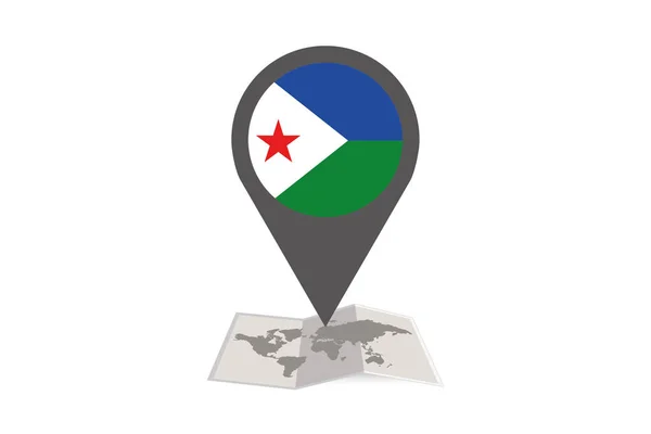 ジブチの国旗を持つ図示された地図とポインタ — ストックベクタ