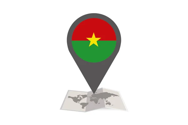 Burkina Fa Ülke Bayrağı ile Resimli Harita ve Pointer — Stok Vektör