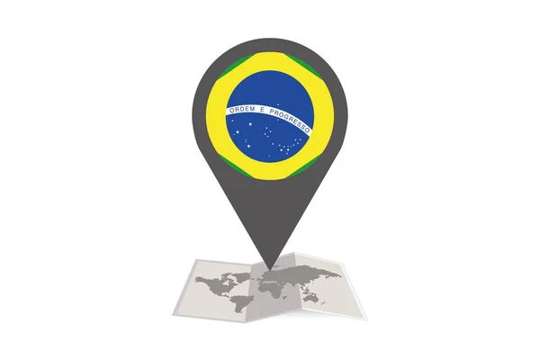 Mapa Ilustrado y Puntero con la Bandera de Brasil — Vector de stock
