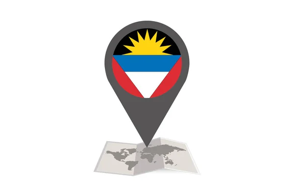 Ilustrowana Mapa i wskaźnik z flagą kraju Antigua — Wektor stockowy