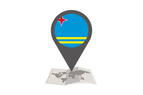 Mapa Ilustrado y Puntero con la Bandera de Aruba — Vector de stock