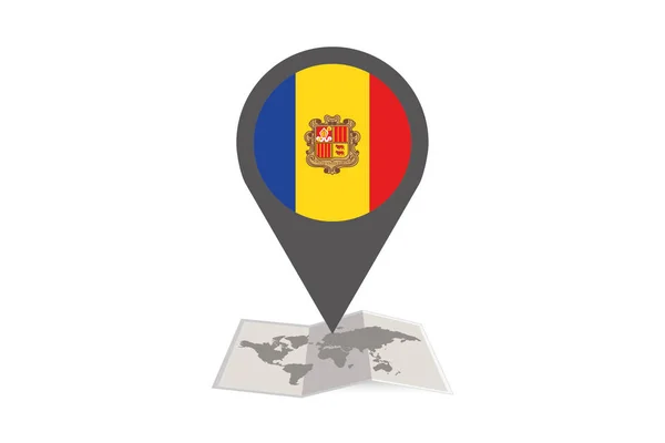 Illustrerad karta och pekare med land flagga Andorra — Stock vektor