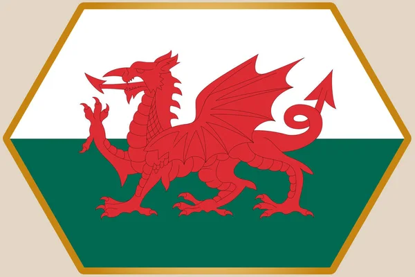 Långsträckt Hexagon med Wales flagga — Stock vektor