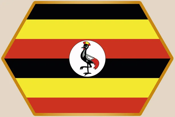 Hexagone allongé avec le drapeau de l'Ouganda — Image vectorielle