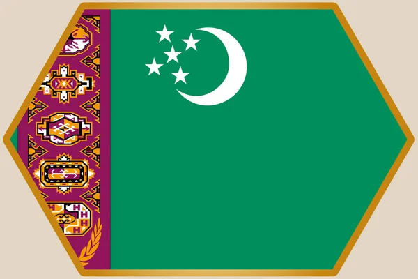 투르크메니스탄의 국기가 있는 길쭉한 육각형 — 스톡 벡터