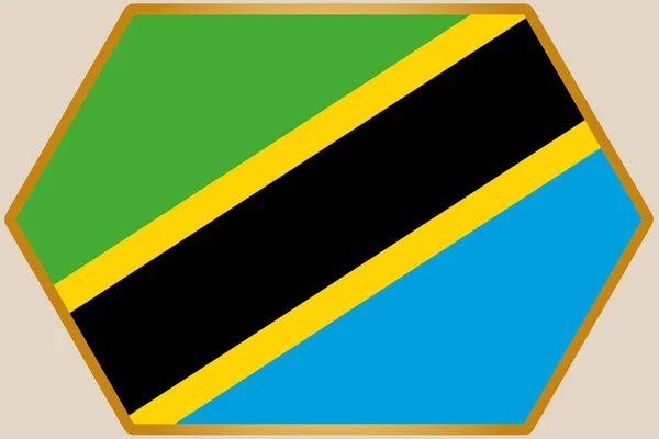 Hexagone allongé avec le drapeau de Tanzanie — Image vectorielle