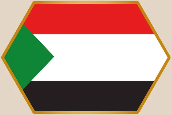Långsträckt sexhörning med Sudans flagga — Stock vektor