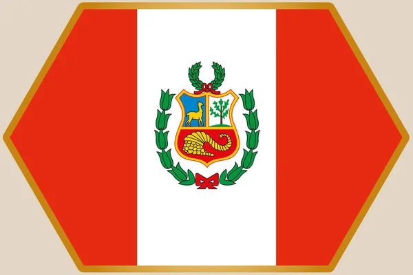 Hexágono alargado con la bandera del Perú — Vector de stock