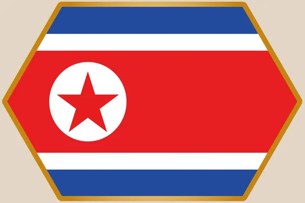 Längliches Sechseck mit der Flagge Nordkoreas — Stockvektor