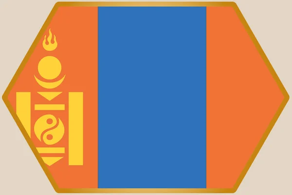 Wydłużony sześciokąt z flagą Mongolii — Wektor stockowy