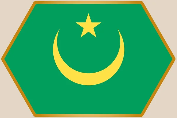 Hosszúkás hatszög Mauritánia zászlóval — Stock Vector
