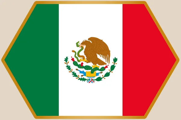 Hexágono Alongado com Bandeira do México — Vetor de Stock