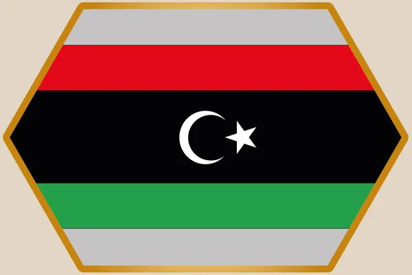 Esagono allungato con la bandiera della Libia — Vettoriale Stock
