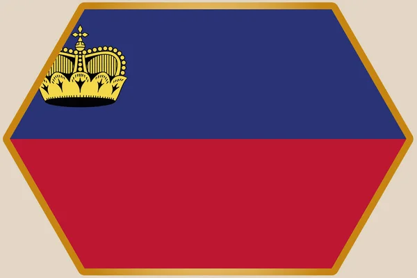 Längliches Sechseck mit der Fahne von Liechtenstein — Stockvektor