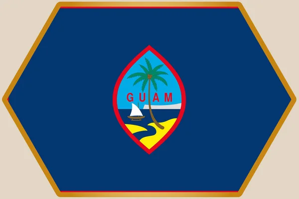 Hexágono alargado con la bandera de Guam — Vector de stock
