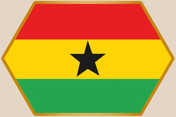 Hexagone allongé avec le drapeau du Ghana — Image vectorielle