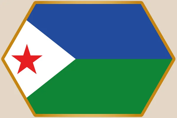 Hexágono Alongado com Bandeira do Djibuti — Vetor de Stock