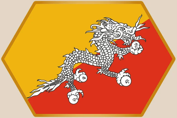 Längliches Sechseck mit der Flagge von Bhutan — Stockvektor