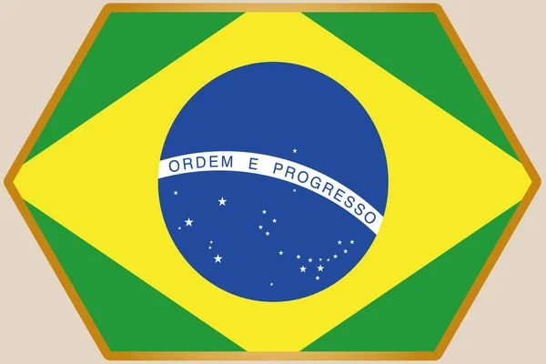 Hexagone allongé avec le drapeau du Brésil — Image vectorielle
