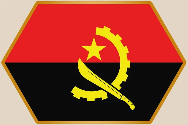 Långsträckt sexhörning med Angolas flagga — Stock vektor