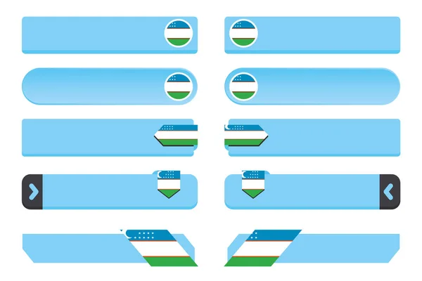 Özbekistan Ülke Bayrağı ile Düğme Seti — Stok Vektör
