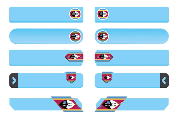 Juego de botones con la bandera del país de Swazilandia — Archivo Imágenes Vectoriales