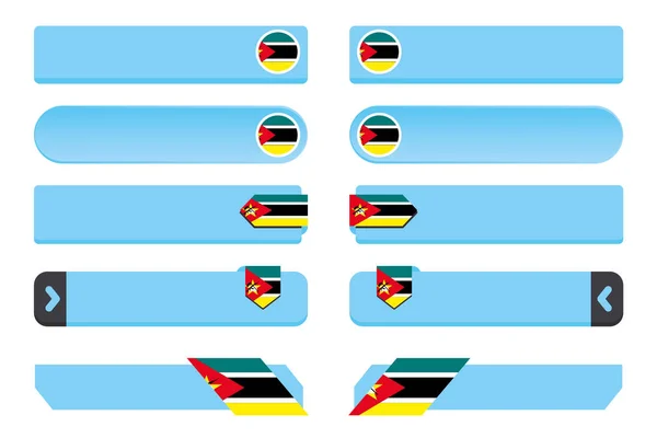 Juego de botones con la bandera del país de Mozambique — Archivo Imágenes Vectoriales