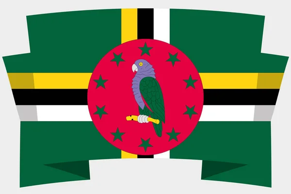 Bandera 3D con la Bandera de Dominica — Vector de stock