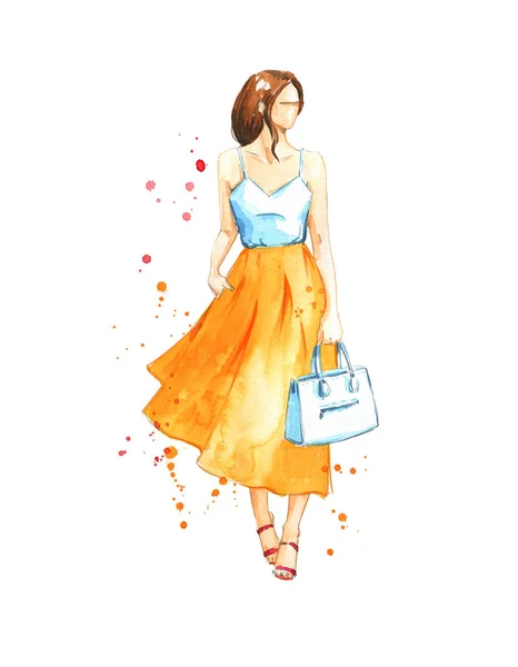 Summer Look Watercolor Fashion Illustration — Stock Photo, Image